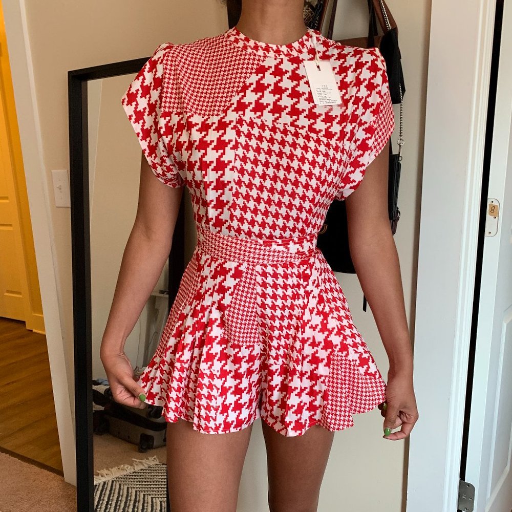 C/MEO red houndstooth romper